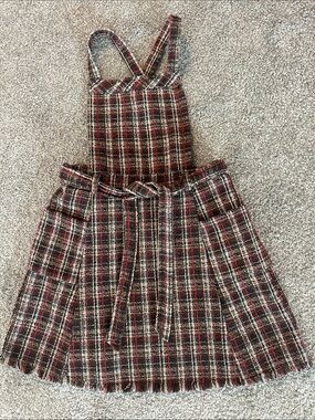 Hayden Red and Black Plaid Pinafore Skirt with Tie